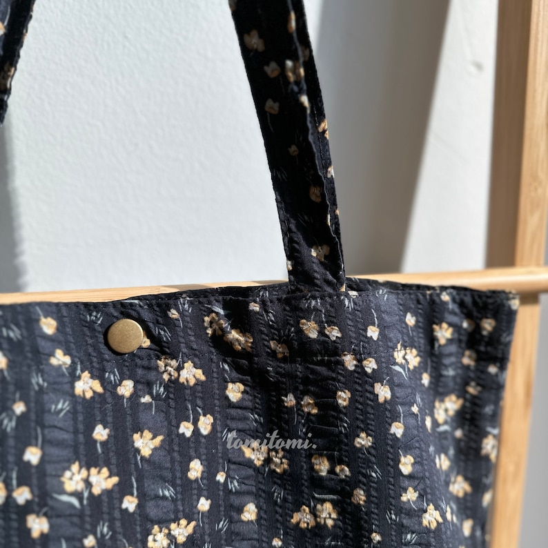 Floral Delight Tote Bag | Elegant Black & Beige Design with Purple Blooms | Perfect for Work School Everyday Chic | Gift for Her|Spring Gift - Image 6