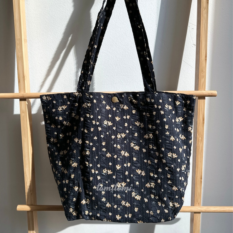 Floral Delight Tote Bag | Elegant Black & Beige Design with Purple Blooms | Perfect for Work School Everyday Chic | Gift for Her|Spring Gift - Image 5