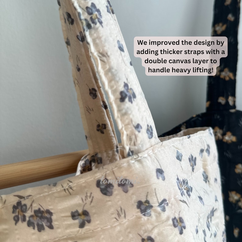 Floral Delight Tote Bag | Elegant Black & Beige Design with Purple Blooms | Perfect for Work School Everyday Chic | Gift for Her|Spring Gift - Image 2