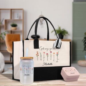 God Say You Are Unique Special Lovely Personalized Name Religious Cotton Canvas Tote Bag For Women Custom Religious Gifts Church Tote Bag