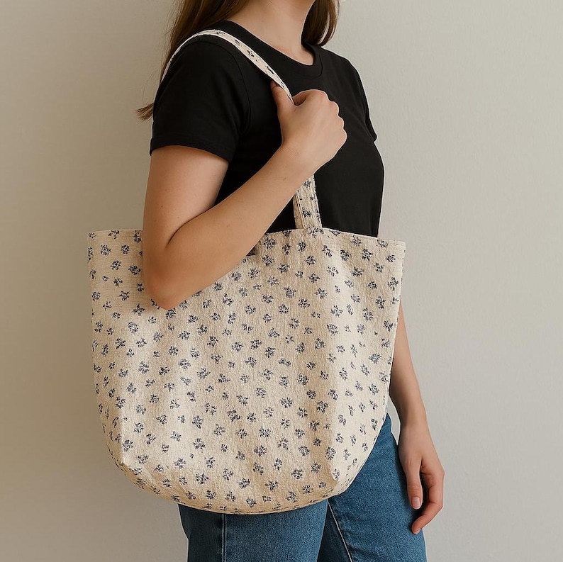 Floral Delight Tote Bag | Elegant Black & Beige Design with Purple Blooms | Perfect for Work School Everyday Chic | Gift for Her|Spring Gift - Image 10