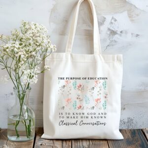 Floral Classical Conversations Christian Tote Bag, Religious gift Women Bags, CC Homeschool Totes, Boho Bible Verse Bag, Reusable Faith Bags
